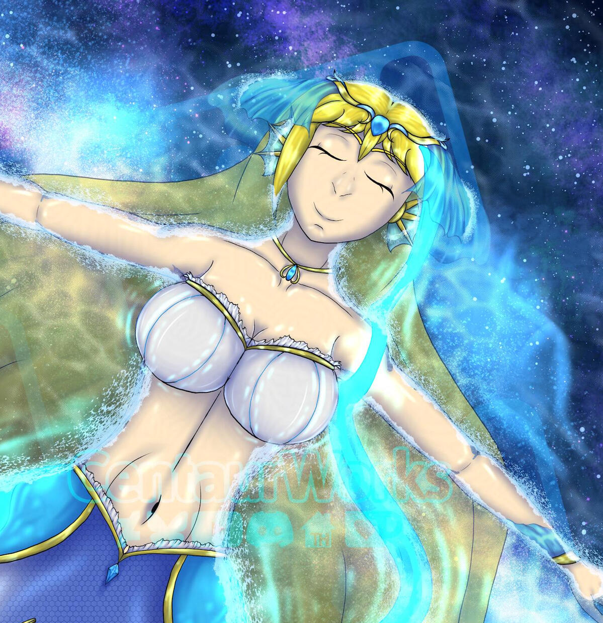 Syra Relaxing In The Stars Syra laying in an ocean of space filled with stars and galaxies, calmly letting the waters of the frontier carry her.